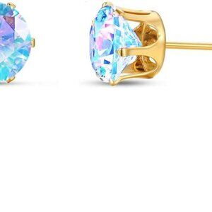 CZ Stud Earrings 18K Gold Plated Stainless Steel Dazzling Blue Cubic Zirconia fo
